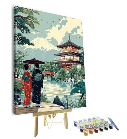 Paint by Numbers Kit for Adults, Adult Paint by Number Kits - Japanese Ukiyo-e Edo Period Landscape, Traditional Nature & Life Scene Painting on Canvas, DIY Cultural Wall Art, 16x20 Inch(Framed) - color: Japan Landscape(Framed)