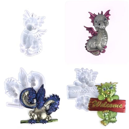 3D Dragon Wall Decor Silicone Molds Set, Welcome Sign and Baby Dragon Resin Casting Molds, DIY Home Decoration