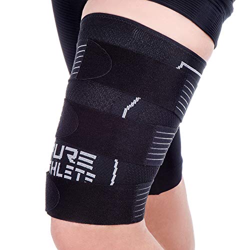 Pure Athlete 허벅지 압박 슬리브 - 조절 가능한 스트랩 쿼드 랩 서포트 브레이스, 햄스트링 상단 레그 - size: 라지