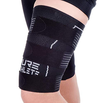 Pure Athlete 허벅지 압박 슬리브 - 조절 가능한 스트랩 쿼드 랩 서포트 브레이스, 햄스트링 상단 레그 - size: Medium