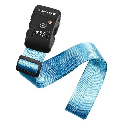 Travel Inspira Heavy Duty Luggage Straps with TSA Lock | Anti-Burst Protection; High Visibility Blue; TSA-Lock Belt with Tag; Adjustable 103-200cm; 20-28 Inch Bags; Anti-Burst - color: Blue