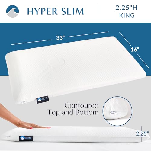 Bluewave Bedding Hyper Slim Gel Memory Foam Pillow for Stomach and Back Sleepers - Thin, Flat Design for Cervical Neck Alignment and Deeper Sleep (2.25-Inches Height, King Size) - size: 2.25"H (King), style: Gel Memory Foam