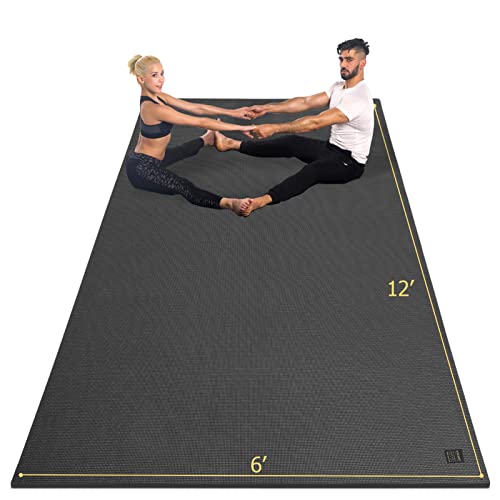 GXMMAT Large Yoga Mat 12'x6'/10'x6'/6'x8'(7mm) | Extra Thick Workout Mats for Home Gym &Garage Flooring,Comfortable Barefoot Non-Slip Wide Exercise Mat for Pilates,Stretching - color: Black Real, size: 6*12 FT