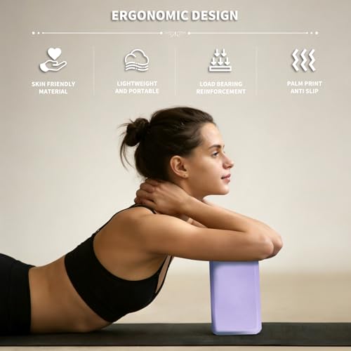 Yoga Blocks 2 Pcs, 9"x6"x3" Yoga Brick Foam Blocks EVA Foam Block Yoga Props Accessories for Yoga Pilates Stretching and Meditation - color: Lavender