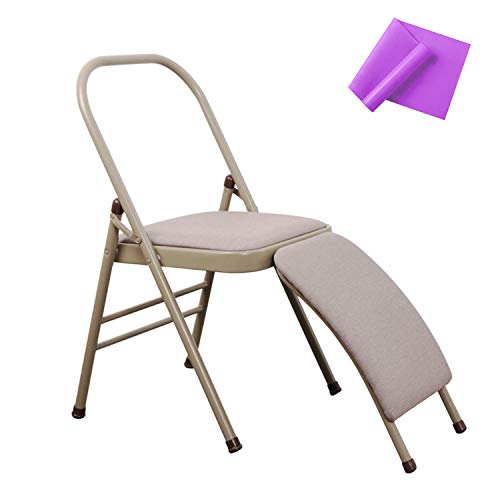 INNOLIFE Yoga Auxiliary Chair with Lumbar Back Support Foldable Balance Training with Purple Yoga Resistance Band - color: Grey with yoga resistance band