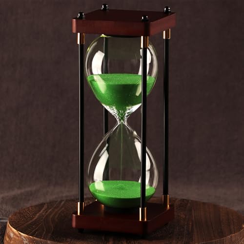 Sand Timer 60 Minutes Hourglass, Vintage Wooden Hour Glass Timer, Large Sandglass Timer Sand Clock for Games Classroom Kitchen Home Office Decor (Green Sand) - color: Green Sand