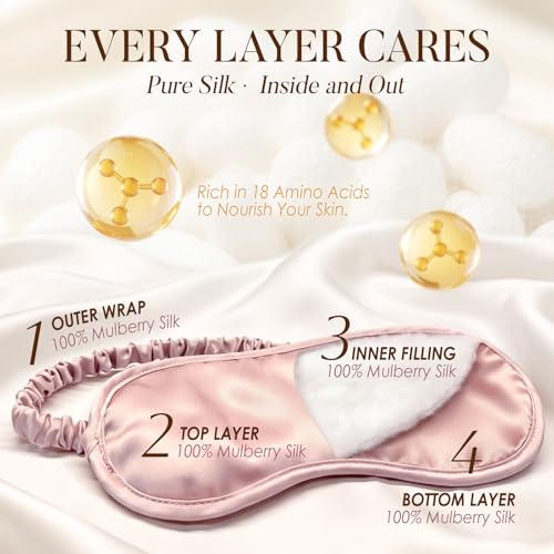 LULUSILK Mulberry Silk Sleep Eye Mask & Blindfold with Elastic Strap/Headband, Soft Eye Cover Eyeshade for Night Sleeping, Travel, Nap(Pink) - color: Pink