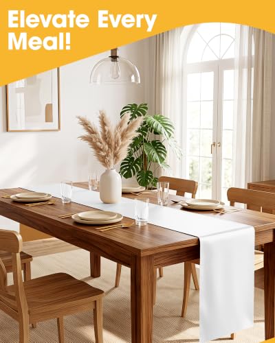 Niuara White Plastic Table Runner Party Decorations, Disposable, 4 Pack | Thanksgiving Decor, Wedding & Holiday Events, Water & Oil Resistant, 14 x 108 Inch - color: White, size: 14" x 108" - 4 Packs