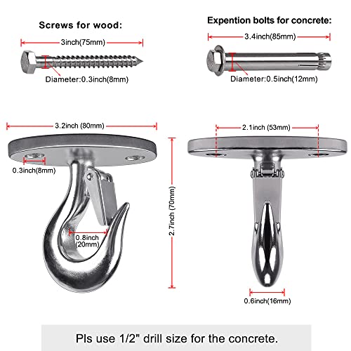 Dolibest Ceiling Anchor Mount for Yoga Swing Suspension, Resistance Band Wall Anchor, Body Weight Strength Training Systems, 2000LB Capacity, Stainless Steel,1PCS - color: Silver-2holes