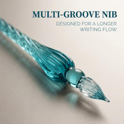 Peacock Blue Glass Dip Pen Vintage Glass Dip Dipping Pen Filling Ink Signature Calligraphy Fountain Pens Art Painting Writing Supplies Drawing Pens Drawing Media,1 Pc
