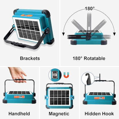 Rechargeable LED Solar Work Light | Job Site Battery Rechargeable LED Floor Light, Waterproof Portable Camping Light for Emergency, Repair, Camping - size: 12000mAh