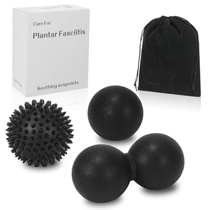 3-in-1 Massage Ball Set, Peanut Ball, Spiky, Lacrosse for Plantar Fasciitis