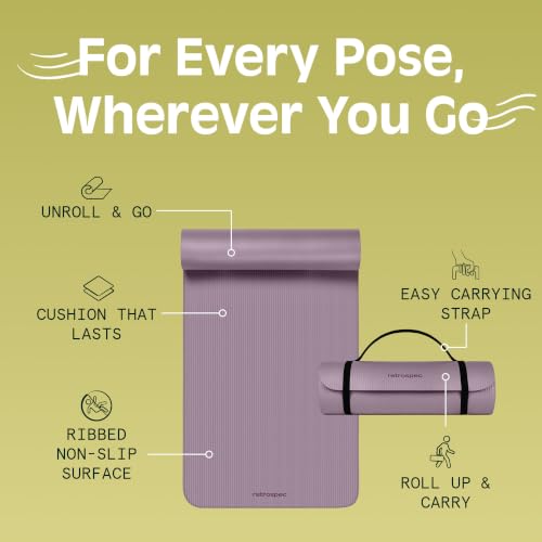 Retrospec Solana Yoga Mat Thick 1/2in Non-Slip Workout Mat with Nylon Strap - 72x24in Exercise Mat for Pilates, Stretching & Fitness - BPA Free, Easy Clean - color: Violet Haze