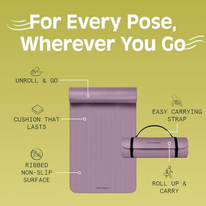 Retrospec Solana Yoga Mat Thick 1/2in Non-Slip Workout Mat with Nylon Strap - 72x24in Exercise Mat for Pilates, Stretching & Fitness - BPA Free, Easy Clean - color: Violet Haze