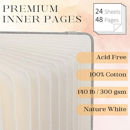 Watercolor Journal Sketchbook 3.5x5.5 24 Sheets Gray | Cotton paper, 140 LB 300 GSM, Linen cover, Tap Water Pen, Travel sketching - color: Gray, size: 3.5x 5.5 Inch