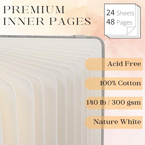 Watercolor Journal Sketchbook 3.5x5.5 24 Sheets Navy Blue | Cotton paper, 140 LB 300 GSM, Linen cover, Tap Water Pen, Travel sketching - color: Navy Blue, size: 3.5x 5.5 Inch