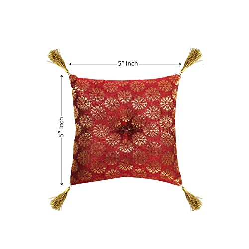 Cushion for Tibetan Singing Bowl Handmade Square Cushions Brocade Art Silk Home Decor Jewelry Display Pillow (5" x 5" Inch, Maroon) - color: Maroon, size: 5" x 5" Inch