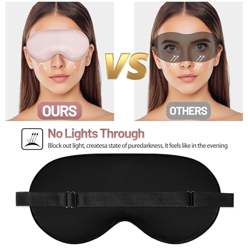 Silk Sleep Mask, Blackout Eye Mask for Sleeping with Adjustable Strap - color: Light Pink