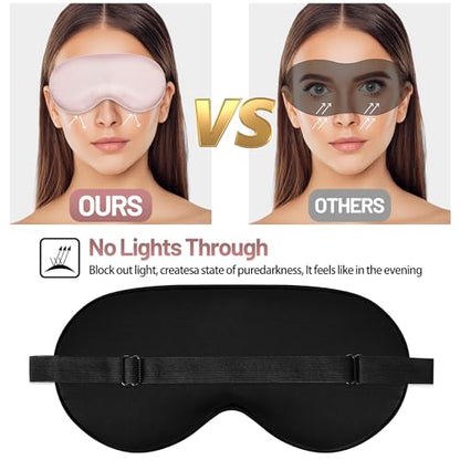 Silk Sleep Mask, Blackout Eye Mask for Sleeping with Adjustable Strap - color: Light Pink
