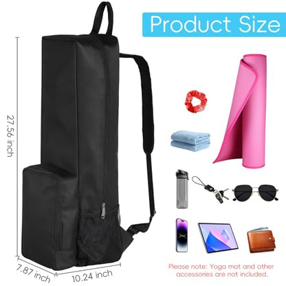 Yoga Mat Bag -Yoga Mat Bag Carrier with Pockets and Adjustable Strap, Lightweight Waterproof Yoga Mat Backpack for Women and Men, Fits Yoga Mats and Yoga Accessories for Workouts (Black) - size: Medium