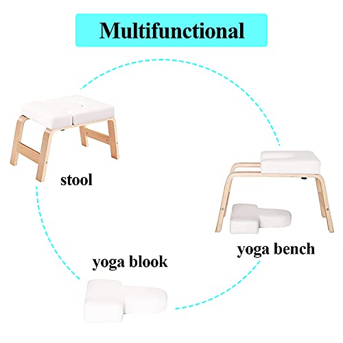 C-CHAIN Balanced Yoga Headstand Bench - Ideal for Workout, Fitness and Gym, for Both Beginner and Experience Yogis - Wood and PU Pads - Relieve Fatigue and Build Up Body - color: White