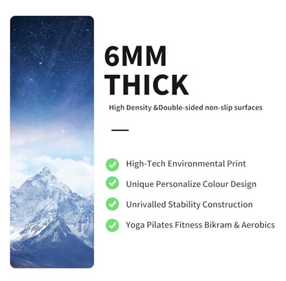 nuveti Yoga Mat Print Extra Thick TPE Non Slip Fitness Exercise Mat with Carrying Bag,72"x24" Extra Thick 6MM Exercise & Workout Mat for Yoga, Pilates Fitness and Floor Exercises - color: CengLuanDieZhang