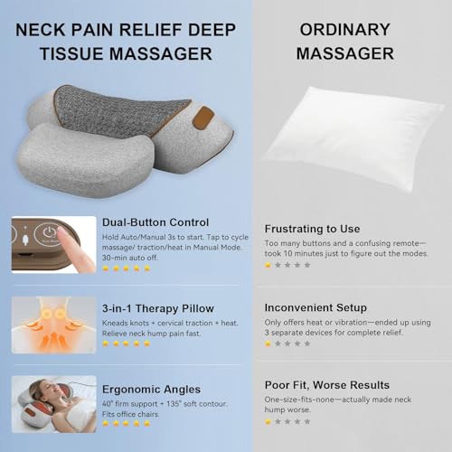 Neck Massager Pillow with Heat & Air Traction, Ergonomic Cervical Support | Auto & Manual Controls with Adjustable Air Lift for a More Flexible Neck Support Experience
