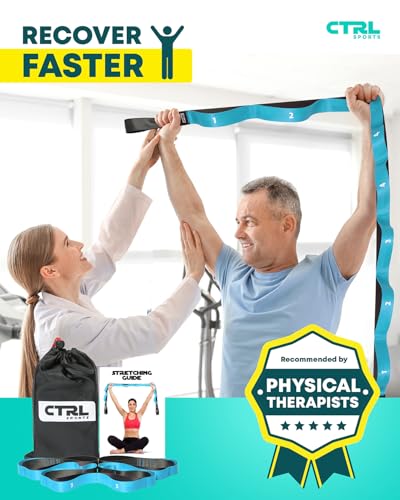 Stretching Strap with Loops - Non Elastic Yoga Strap for Physical Therapy - style: 12 Loops - Blue