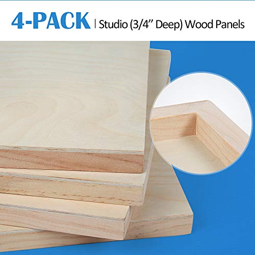 Falling in Art 4 Pack 11x14 & 9x12 Unfinished Birch Wood Canvas Panels Kit | Studio 3/4’’ Deep Cradle Boards for Painting, Pouring, Burning, Crafts, Epoxy Resin, Laser Engraving Cutting - size: 9*12 11*14 2-Pack