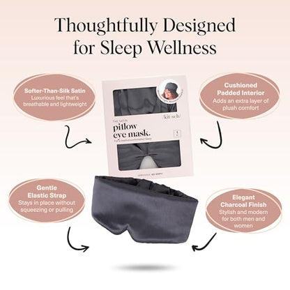 Kitsch Satin Sleep Mask | Eye Masks for Sleep - Charcoal Black | Softer Than Silk Sleep Mask, Blindfold Sleep Masks for Women & Men, No Eye Pressure, Lightweight Eye Mask, Travel Essentials - color: Charcoal Black