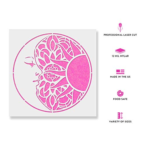 Mandala Sun and Moon Stencil - Sun & Moon Mandala Templates, Boho Stencils - size: 25"x25"