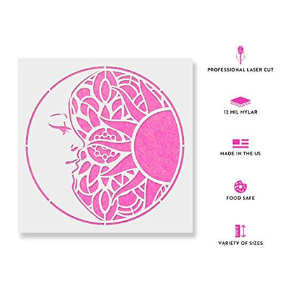 Mandala Sun and Moon Stencil - Sun & Moon Mandala Templates, Boho Stencils - size: 8"x8"
