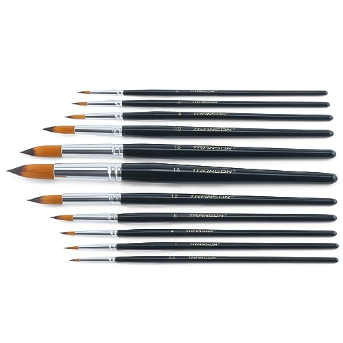 Transon 11pcs Round Paint Brush Basic Set for Watercolor, Acrylic, Gouache, Ink, and Tempera Painting - size: Round 11 PCS