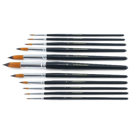 Transon 11pcs Round Paint Brush Basic Set for Watercolor, Acrylic, Gouache, Ink, and Tempera Painting - size: Round 11 PCS