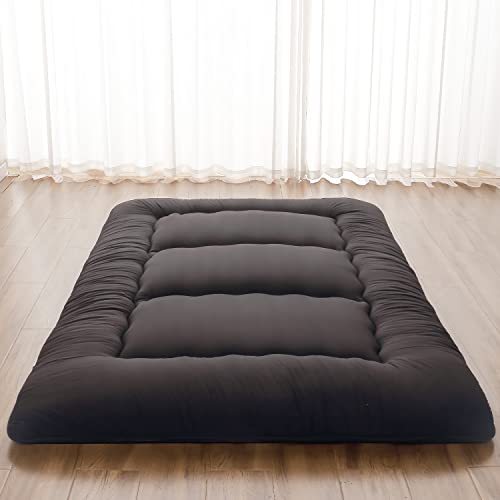 Zelladorra Japanese Floor Mattress, Futon Mattress | Roll Up Tatami Mat with Portable Storage Bag and Washable Cover, Suitable for Camping, Guest Room, Black - color: Black ( 4"th + Dust Cover ）, size: Twin (80"L x 39"W)