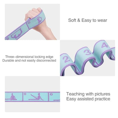 9 Loops Elastic Yoga Strap - Adjustable Stretching Band for Physical Therapy, Dance, Pilates & Gymnastics, Multi-Loop Exercise Band for Flexibility, Home Workout - color: Blue