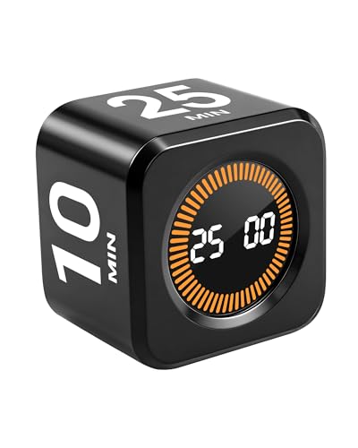 Pomodoro Timer Cube for Productivity — 5/25/10/50 Minutes Preset, Digital Gravity Sensor Desk Visual Timer for ADHD, Silent Mode, Ideal for Office, Study, Kitchen & Kids - color: Black