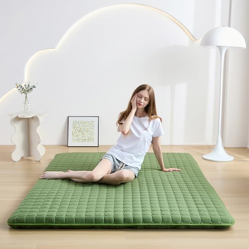 Zelladorra Japanese Floor Mattress, Anti-Slip Japanese Futon | Portable Floor Mattress, Roll Up Sleeping Mat with Storage Bag, ideal for Guests and Camping, Green - color: Green, size: Twin (80"L x 39"W)