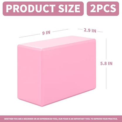 Yoga Blocks 2 Pcs, 9"x6"x3" Yoga Brick Foam Blocks EVA Foam Block Yoga Props Accessories for Yoga Pilates Stretching and Meditation - color: Pink