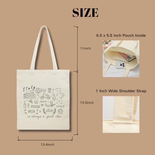 Aesthetic Canvas Tote Bag for Women with Inner Pocket - color: Italy