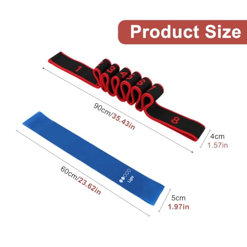 2 Pack Numbered 8 Loop Stretching Strap, Multi-Loop Fitness Resistance Bands for Yoga, Gymnastics, Pilates, Elastic Training Band with Markings, Includes Extra Elastic Loop Band for Home Gym Workout
