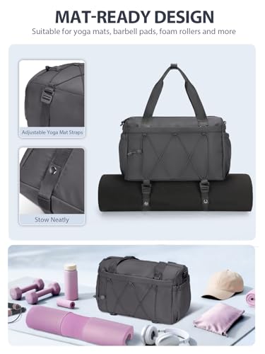 RHDZO Small Gym Bag for Women with Yoga Mat Holder and Wet Pocket Dark Gray - color: Dark Gray