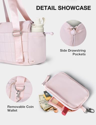 Mini Gym Bag for Women Puffy Bag, Small Gym Bag with Coin Wallet, Lightweight Gym Tote Bag for Fitness, Work, Travel, Daily Commute,Pink - color: Pink
