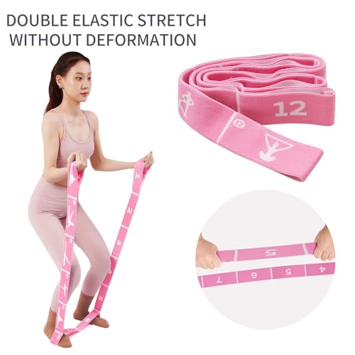 Yoga Blocks 2 Pack with Elastic Stretch Band & Bag – High Density Foam Yoga Blocks for Stability, Deep Stretching & Balance, 12-Loop Resistance Strap for Yoga, Pilates, Dance & Flexibility Training - color: Pink+Pink