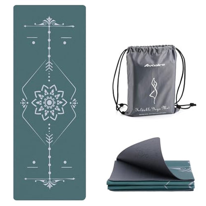 Avoalre Yoga Mat Foldable - Textured Non Slip Exercise Mat -Travel Lightweight Hot Yoga Mat with Carry Bag for Pilates & Home Workouts (72" L x 32" W x 3mm Thick) - color: Green