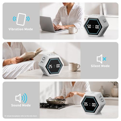 Cube Productivity Timer, 3/5/10/25/30/50 Minute Presets for ADHD - color: Matte White