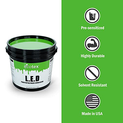 Ecotex® LED Green Pre-Sensitized Photo Emulsion - Silk Screen Emulsion, Pt | Premixed And Pre-Sensitized Photo Emulsion - No Diazo Needed, Ultra Durable, 12 Month Shelf Life, Made In The USA - Pint - size: Pint - 16 oz.