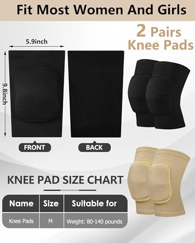 Eurzom 2 Pairs Dance Knee Pads for Women Girls Elastic Breathable Protective Non Slip Knee Pads for Dancer Cheerleading Pole Floor Dance Yoga Volleyball Sports