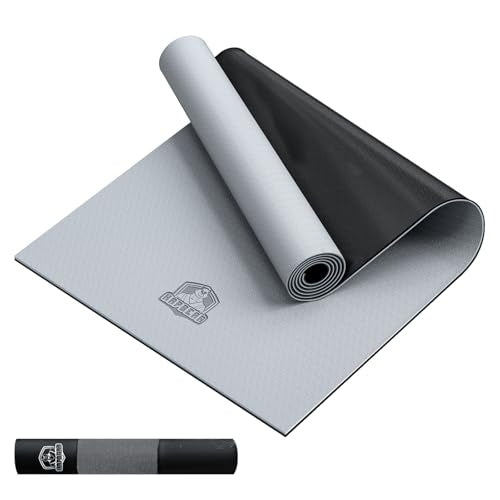 HAPBEAR Large Yoga Mat - 72"x36" Extra Wide Exercise Mat - 1/4" Thick Dual Color PVC | Anti-Slip Surface & High Cushioning - Ideal for Yoga, Pilates & Home Workouts - Bonus Mesh Bag - color: Gray/Black