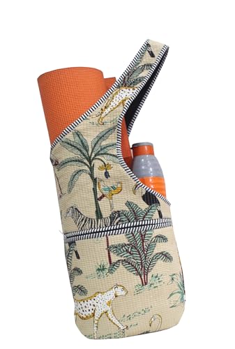 INDIAN CRAFT CASTLE Yoga Mat Bag | Tote Mat Bag | Sling Yoga Tote w/Large Side Pocket & Zipper Pocket | Yoga Mat Carrier Fits Most Size Mats - color: Beige